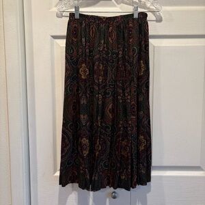 Vintage E.D. Michaels Green Paisley Print Midi Length Skirt - Size Small